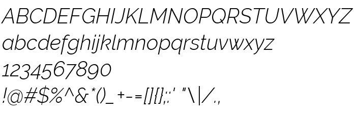 Anteprima carattere Raleway Light Italic