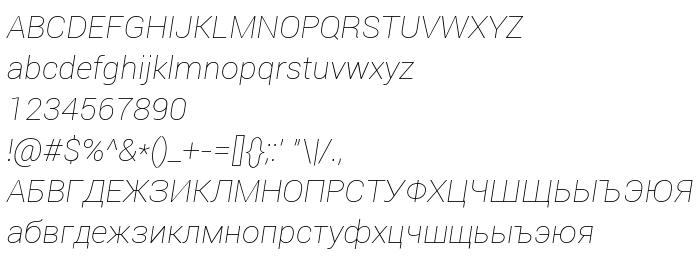 Anteprima carattere Roboto Thin Italic